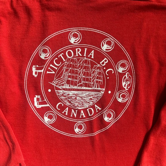 Vintage 80s Russell Athletic‎ Victoria BC Canada Hockey Style Sweater Red Small - Picture 3 of 5